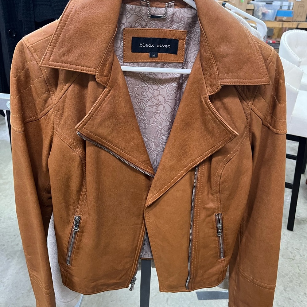 Black Rivet Tan Leather Jacket